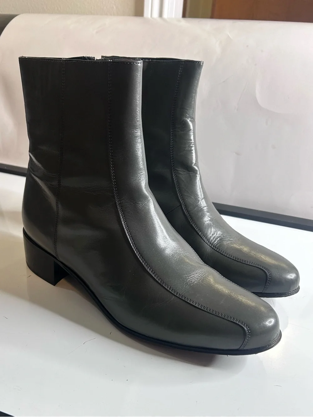Florsheim DUKE 17087-02 Mens Sz 13 EEE Gray Leather Bike Toe Zipper Dress Boots